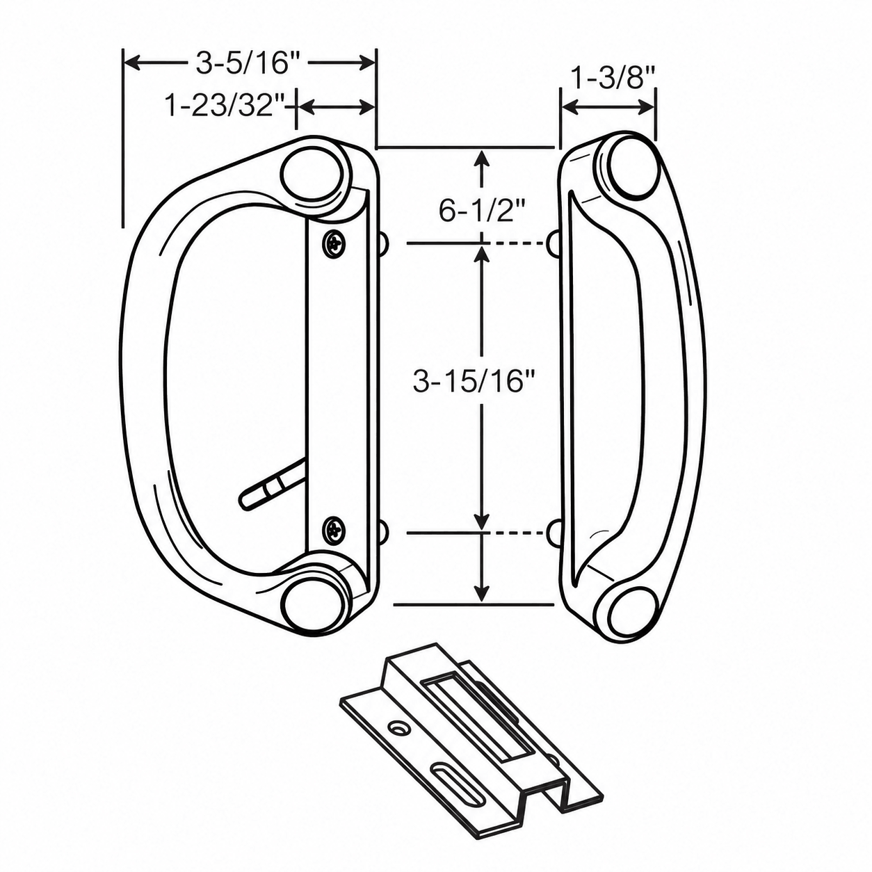 Silverline Patio Door Handle Set – 3 ¹⁵⁄₁₆" Screw Spacing – SDH-1265 – Sliding Glass Door Handle - Illustration Silverline Patio Door Handle Set – 3 ¹⁵⁄₁₆" Screw Spacing – SDH-1265 – Sliding Glass Door Handle - Illustration
