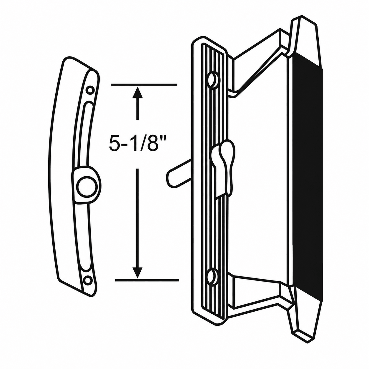 Howard & Malta Gray Patio Door Handle – 5 ⅛" Screw Spacing – SDH-1250 – Sliding Glass Door Handle - Illustration