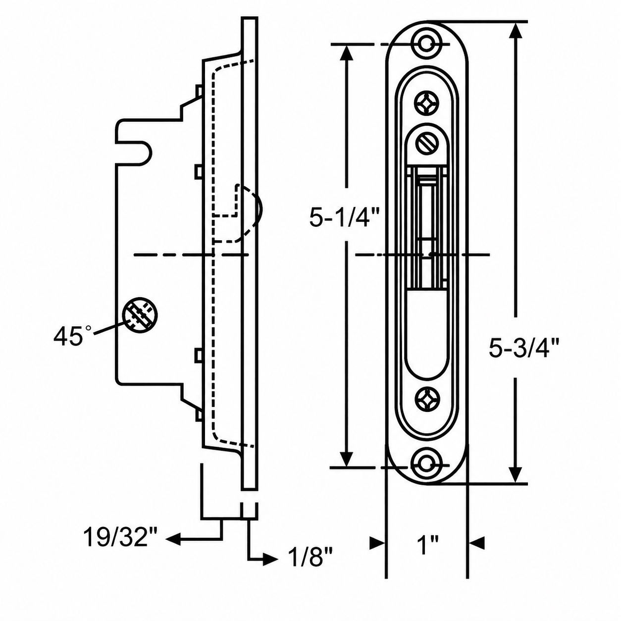 Sliding Glass Door Deadlatch Assembly with Trim Plate - 45° Brass Plated - SDL-1325 - Sliding Glass Door Mortise Locks
