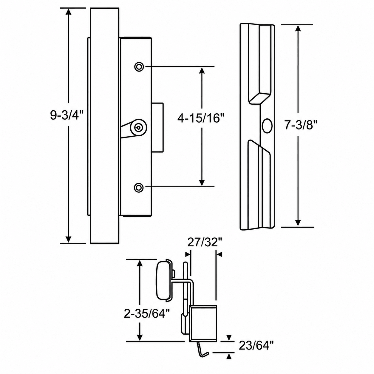 Clamp Style Patio Door Handle Set – 4 ¹⁵⁄₁₆" Screw Spacing – SDH-1248 – Sliding Glass Door Handle - Illustration Clamp Style Patio Door Handle Set – 4 ¹⁵⁄₁₆" Screw Spacing – SDH-1248 – Sliding Glass Door Handle - Illustration