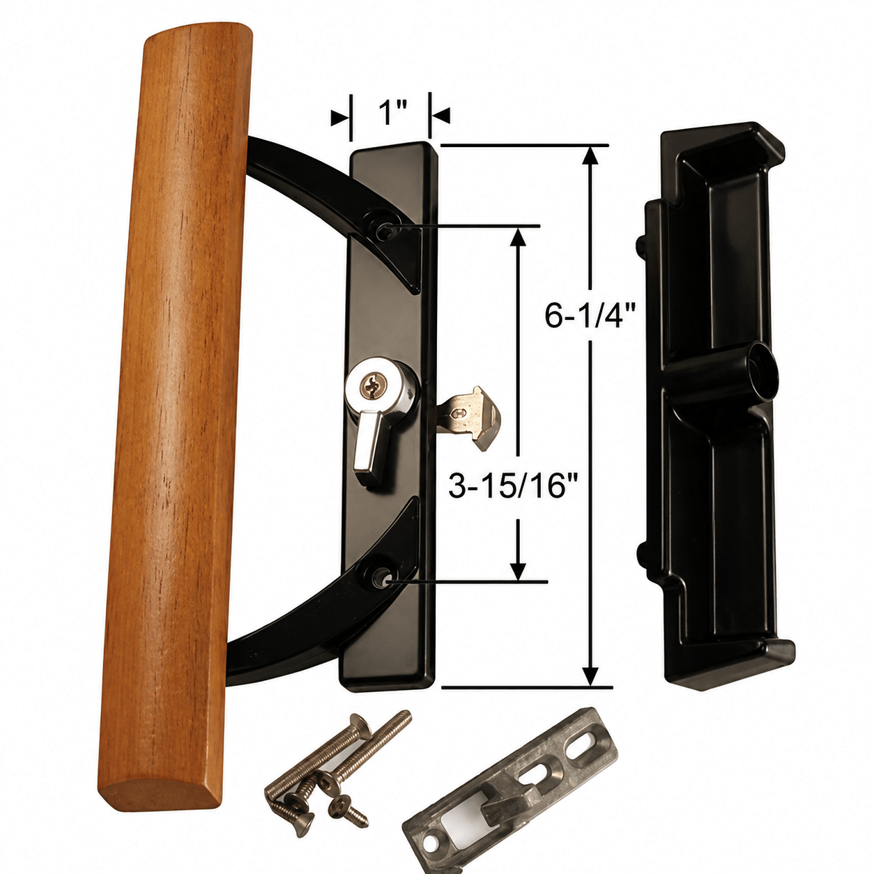 Wells Wood Patio Door Handle Set – 3 ¹⁵⁄₁₆" Screw Spacing – SDH-1245 – Sliding Glass Door Handle